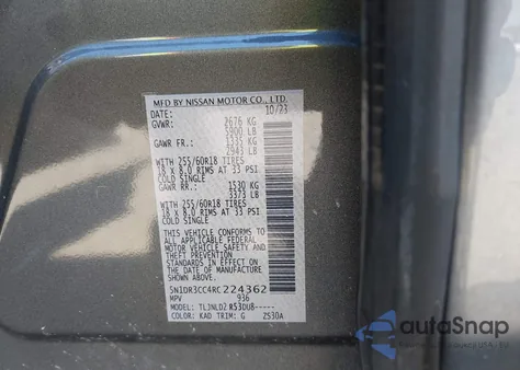 2024 Nissan Pathfinder Sl 4Wd z USA, uszkodzony, nr VIN 5N1DR3CC4RC224362